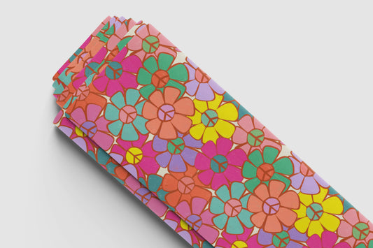 Retro Peace Flowers Fabric